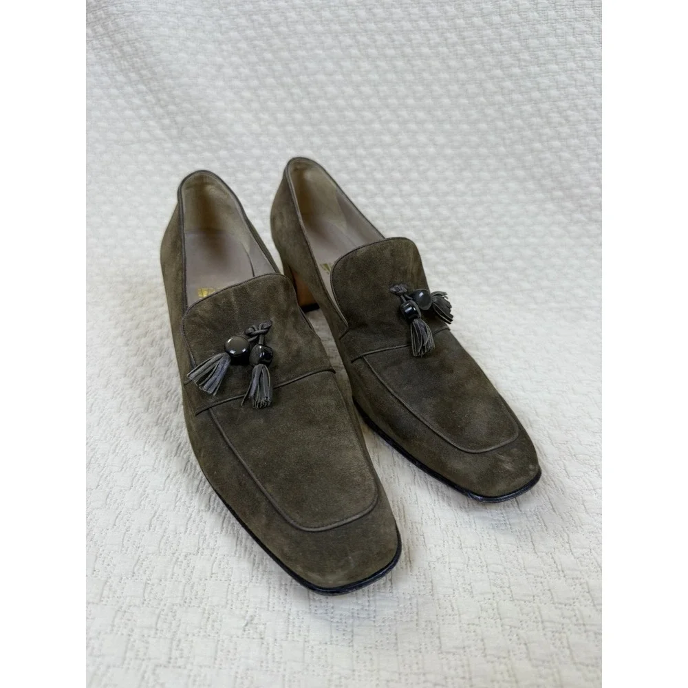 Salvatore Ferragamo Suede Heel Loafers Tassels |‎ Size US 11 EU 44 Narrow